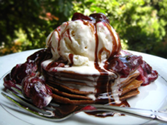Chocolate Cherry Pancakes with Warm Cherry Sauce