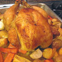 Ad Hoc at Home Whole Roast Chicken on Bed of Vegetables