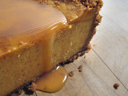 Pumpkin Cheesecake Graham Cracker Crust wth Caramel Sauce