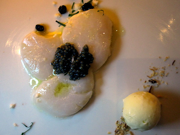 Fraiche Restaurant Santa Monica - Scallops with Caviar and Cauliflower Ice Cream