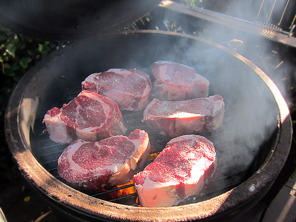 Montevertine Dinner - ribeyes on grill