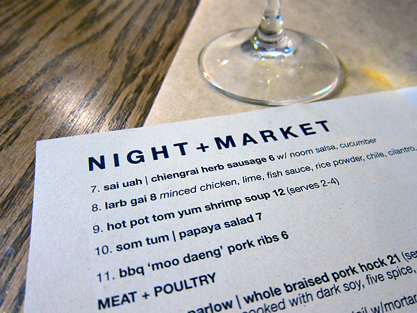 Night+Market, menu
