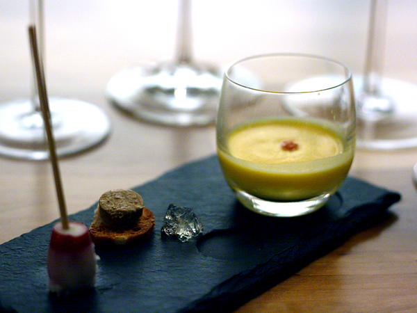 Royce at Langham - butternut squash soup and foie gras