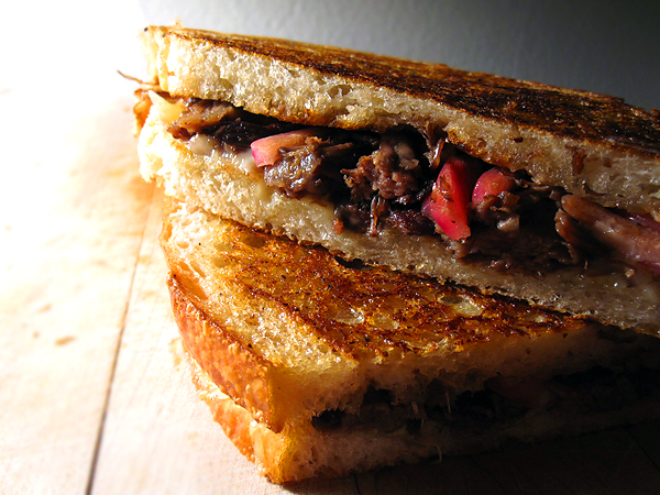 Pulled Short Rib Grilled Cheese with Pickled Red Onions