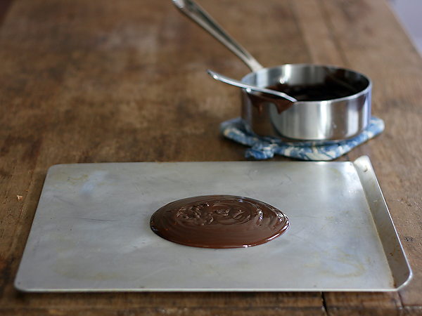 melted chocolate on baking sheet