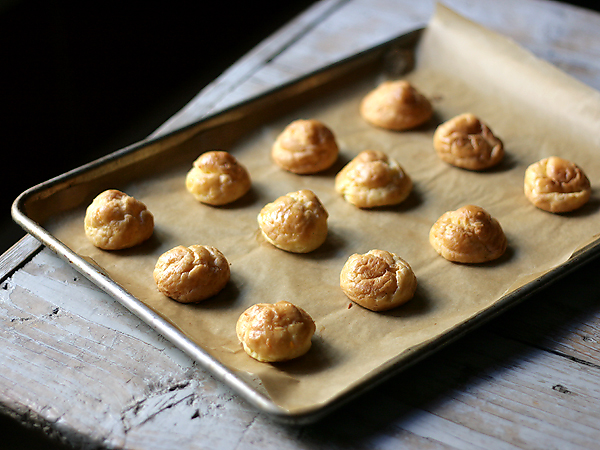 gougeres, baked on pan