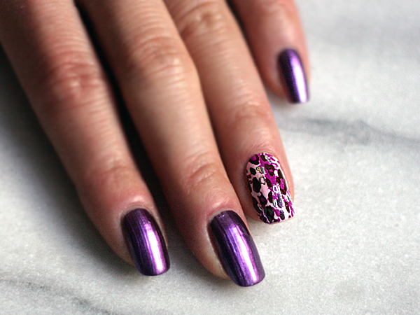 purple mani with pink purple leopard accent