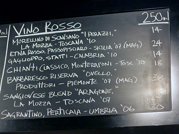spacca restaurant - wine list, red