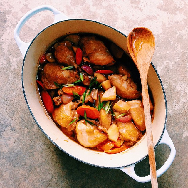 braising-hell.-sweet-soy-braised-chicken-with-carrots-potatoes-and-radishes