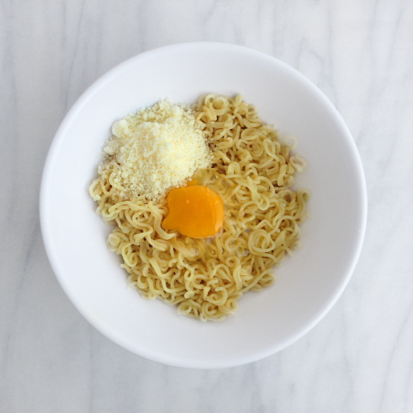 ramen with parmesan cheese and egg for ramen grilled cheese