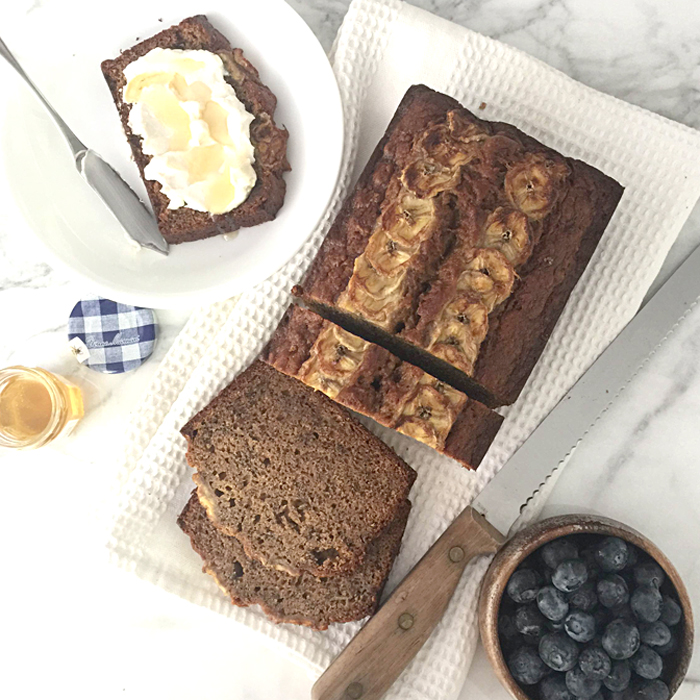 banana bread, cooks illustrated recipe, with cream cheese and honey