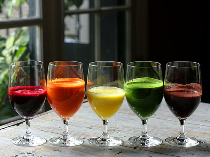 rainbow juice in glasses