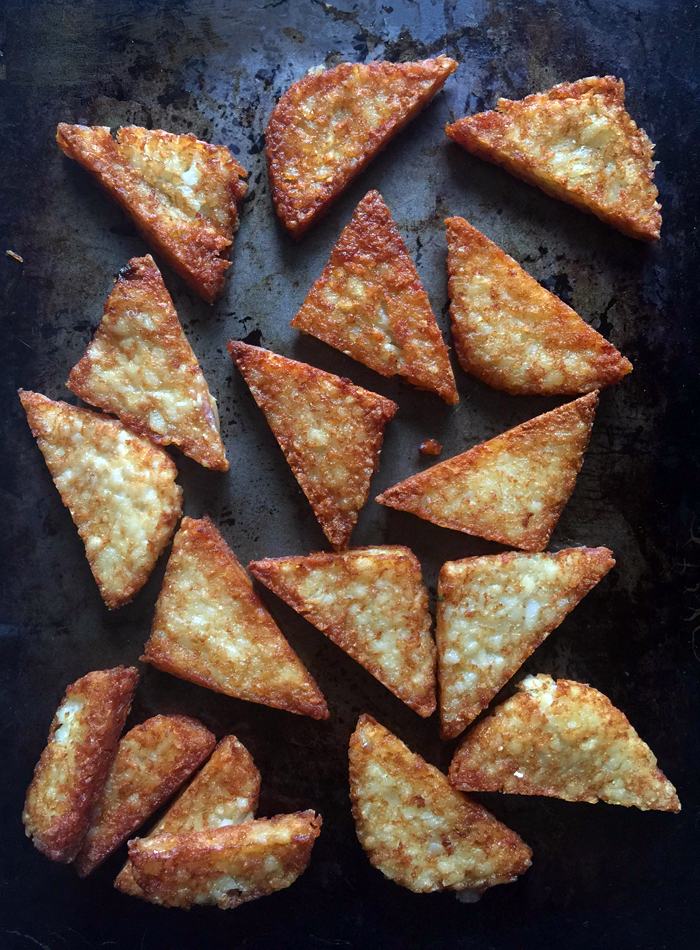 hash brown patty triangles for breakfast nachos