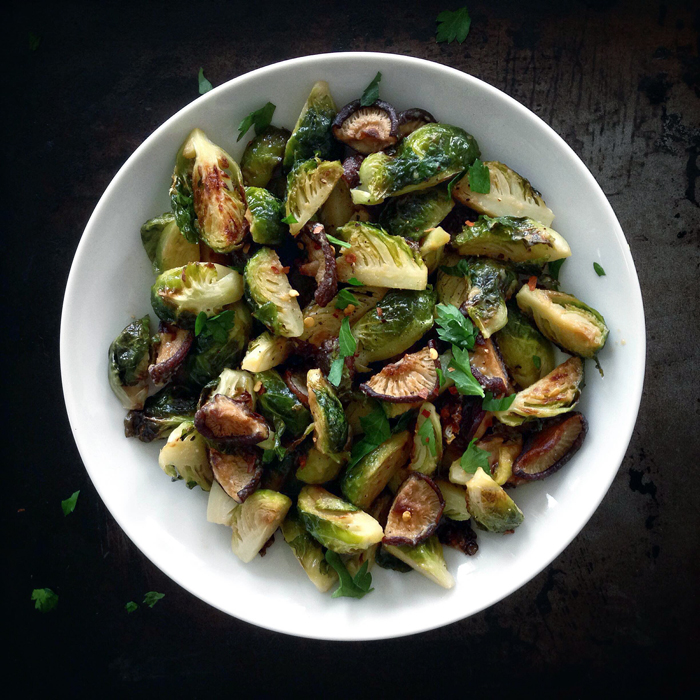 miso-roasted-brussels-sprouts-shiitake-mushrooms