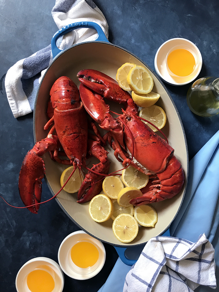 steamed whole Maine lobsters