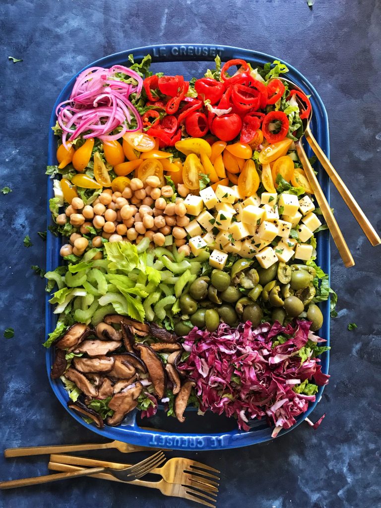 antipasto chopped salad blue tray