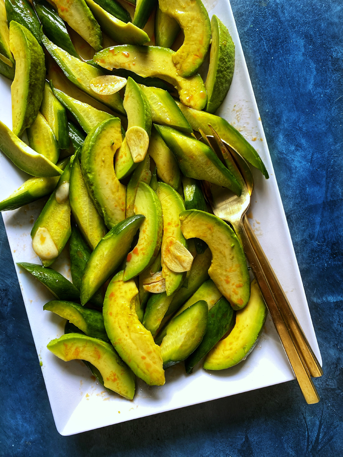 spicy cucumber salad with avocado din tai fung copycat closeup