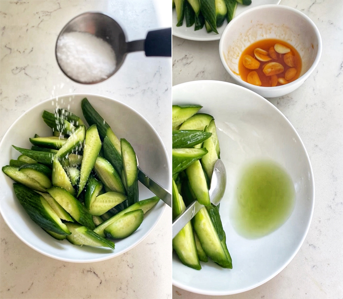 salting cucumbers for salad