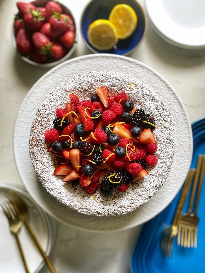 lemon olive oil cake with fresh berries