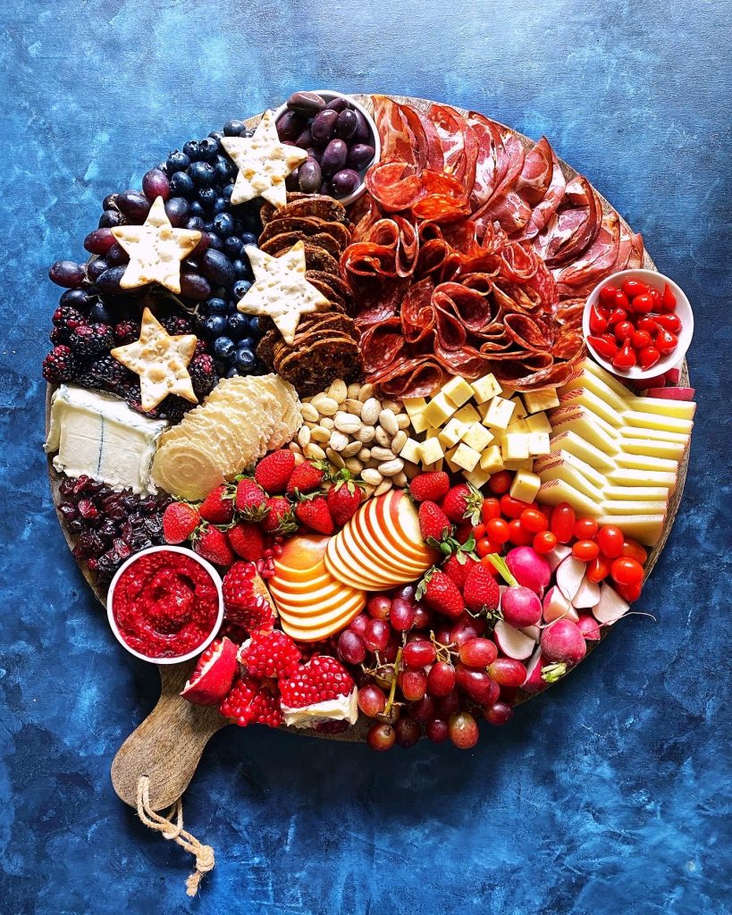 red white blue cheese round board for 4th of july