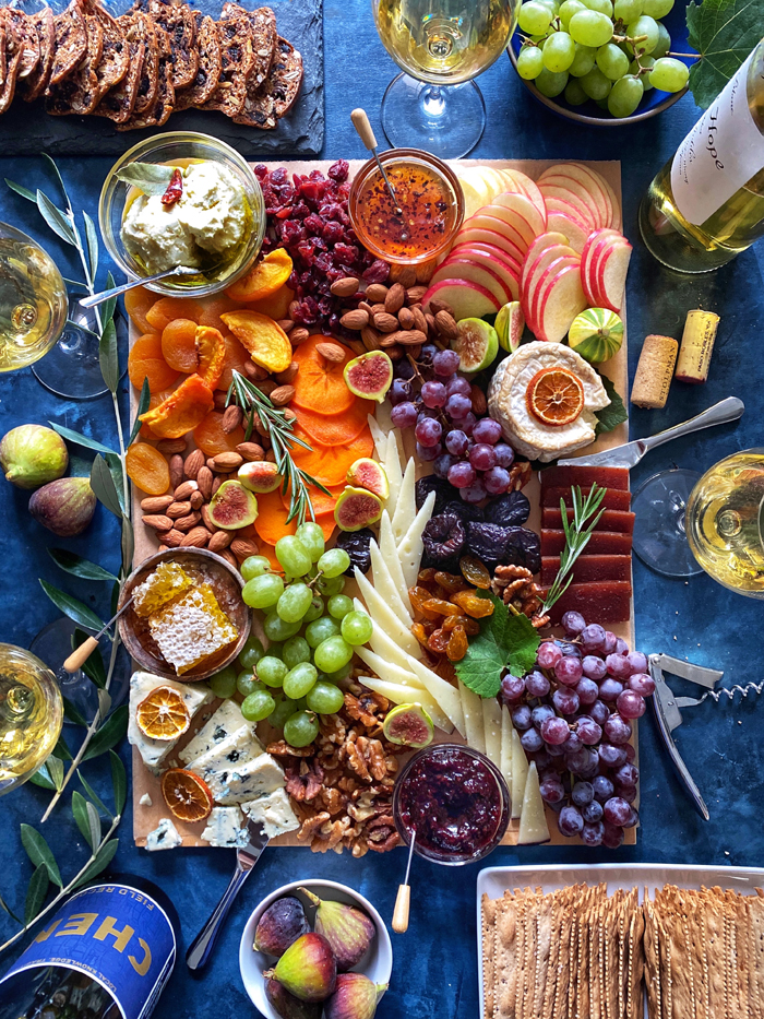cheese board for wine and cheese pairing and tasting party